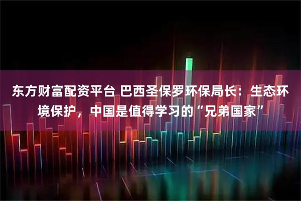 东方财富配资平台 巴西圣保罗环保局长：生态环境保护，中国是值得学习的“兄弟国家”