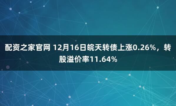 配资之家官网 12月16日皖天转债上涨0.26%，转股溢价率11.64%