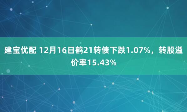 建宝优配 12月16日鹤21转债下跌1.07%，转股溢价率15.43%